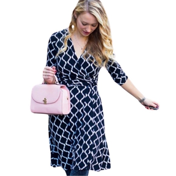 WHITE HOUSE BLACK MARKET Faux Wrap Tile Print Dress - Picture 1 of 16